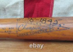 Vintage 1940s Champion Wood Baseball Bat Enderlee Inc. 34 Oaks Corners, NY. Rare