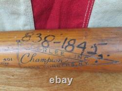 Vintage 1940s Champion Wood Baseball Bat Enderlee Inc. 34 Oaks Corners, NY. Rare