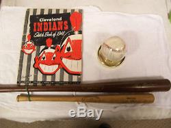 Vintage 1948 Cleveland Indians Memorabilia Sketch Book, Autographed Ball, 2 Bats