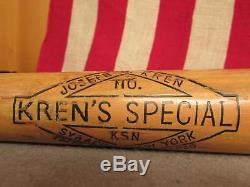 Vintage 1950s Krens Special Wood Baseball Bat Walker Cooper Autograph Model 34