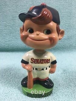 Vintage 1962 Washington Senators Bobble Head Nodder with Tilted Cap and Bat