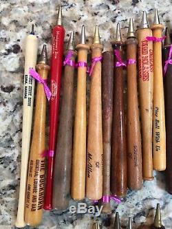 Vintage Advertising Wooden Mini Baseball Bat Pencil Pen Lot Of 62