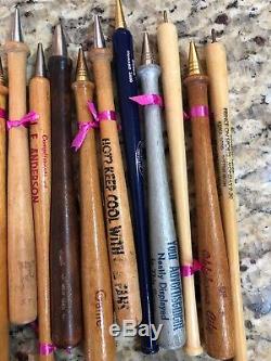 Vintage Advertising Wooden Mini Baseball Bat Pencil Pen Lot Of 62