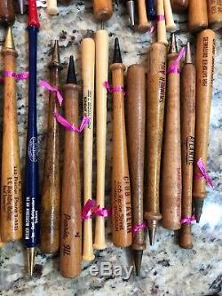 Vintage Advertising Wooden Mini Baseball Bat Pencil Pen Lot Of 63 Mickey Mantle