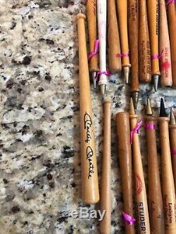 Vintage Advertising Wooden Mini Baseball Bat Pencil Pen Lot Of 63 Mickey Mantle
