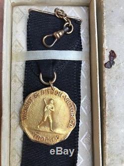 Vintage Baseball 1920's WRIGHT & DITSON VICTOR Gold Filled Trophy Medal WithBox