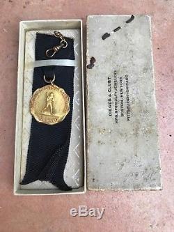 Vintage Baseball 1920's WRIGHT & DITSON VICTOR Gold Filled Trophy Medal WithBox