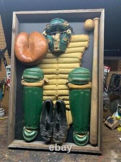 Vintage Baseball Catchers Equipment Guards Chest Protect Mask Glove Shoes Bat