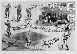 Vintage Baseball New York Vs Boston Ewing Keefe Ward Bats Gloves Bat Umpire