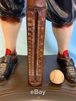 Vintage Baseball Player Bat Thermometer Statue Aprox 42 Tall