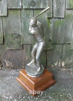 Vintage Baseball Trophy Award Bronze Metal Batter Batting Hitter At Bat 15 Tall