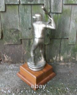 Vintage Baseball Trophy Award Bronze Metal Batter Batting Hitter At Bat 15 Tall