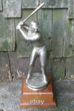 Vintage Baseball Trophy Award Bronze Metal Batter Batting Hitter At Bat 15 Tall