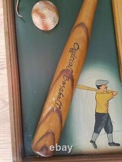 Vintage Baseball Wall Hanger Plaque Decor WithBall Bat Glove & Thermometer 16 X 32