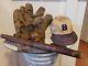 Vintage Early Era Baseball Lot Hat, Glove, Ball, Bat