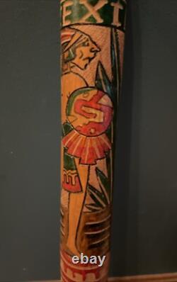 Vintage Folk Art Carved Wood Baseball Bat Acapulco Mexico 1970s Rare
