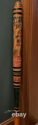 Vintage Folk Art Carved Wood Baseball Bat Acapulco Mexico 1970s Rare