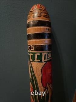 Vintage Folk Art Carved Wood Baseball Bat Acapulco Mexico 1970s Rare