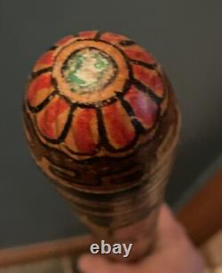 Vintage Folk Art Carved Wood Baseball Bat Acapulco Mexico 1970s Rare