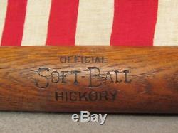 Vintage Hillerich & Bradsby Wood Baseball Bat 51H Hickory Official Softball 33