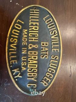 Vintage Louisville Slugger Hillerich & Bradsby Cast Metal Bat Display Sign