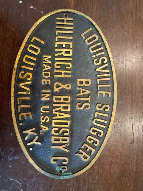 Vintage Louisville Slugger Hillerich & Bradsby Cast Metal Bat Display Sign