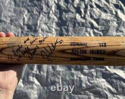 Vintage MLB JUSTIN HUBER MINNESOTA TWINS Autographed Baseball Bat Game Used