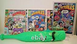 Vintage Madballs Baseball Bat Rare With 7 Madballs Comics #1 issue signed