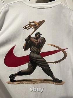 Vintage Nike Baseball Flaming Bat Swoosh 2 Sided T-Shirt Size Size 2XL Rare 90s