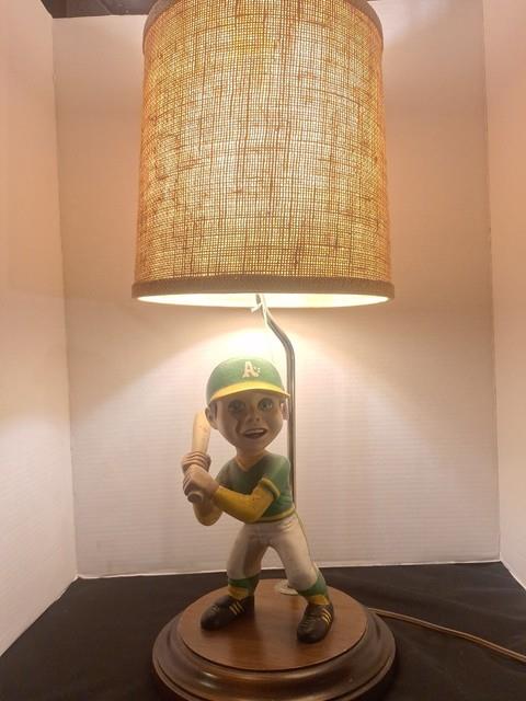 Vintage Oakland A's Lamp Player With Baseball Bat Rare One Of A Kind