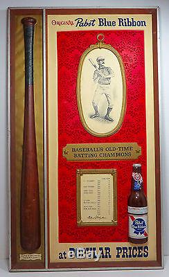 Vintage Pabst Blue Ribbon Baseball beer sign Ty Cobb old time batting champs