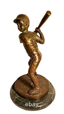 Vintage Solid Bronze Brass Baseball Player, Little Boy at Bat 8.5