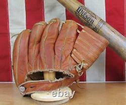 Vintage Wilson Wood Baseball Bat with Hiawatha Leather Glove Both Al Rosen Indians