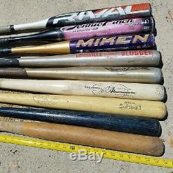 Vintage Wood Softball Baseball Bat Lot Louisville Slugger RIVAL MIKEN FINCH EPIC