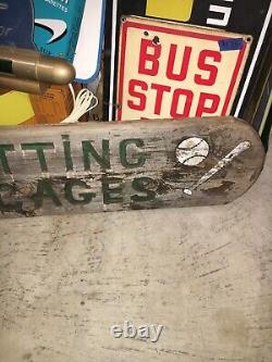 Vintage Wooden Batting Cages Baseball Sign