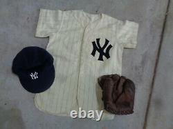 Vintage Yankees Child Bat Boy Baseball Flannel Uniform + Hat Glove