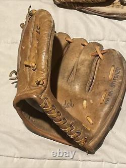 Vintage baseball gloves and wood bat lot large