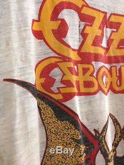 Vtg 1982 Ozzy Osbourne Bat Baseball Paper Thin Rocker Tour T Shirt 3/4 Sleeve L