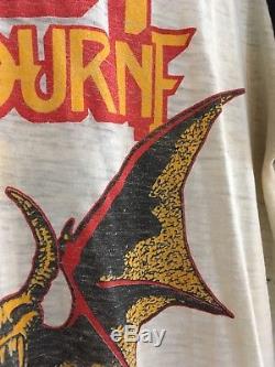 Vtg 1982 Ozzy Osbourne Bat Baseball Paper Thin Rocker Tour T Shirt 3/4 Sleeve L