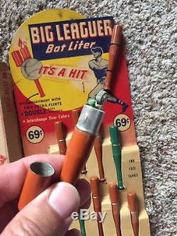 Vtg Big Leaguer Baseball Bat Liter Lighter Display Advertising Easel Back